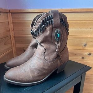 Rampage Brown Ankle Boots with Turquoise Detail